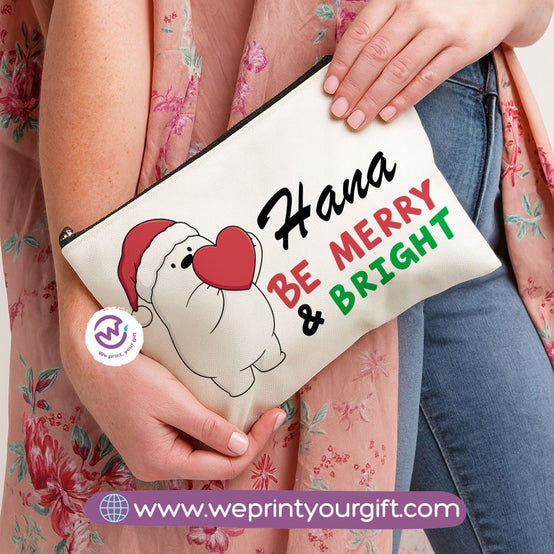 Cute Christmas Bears Makeup Bag & Pencil Case – Festive Cotton Pouch