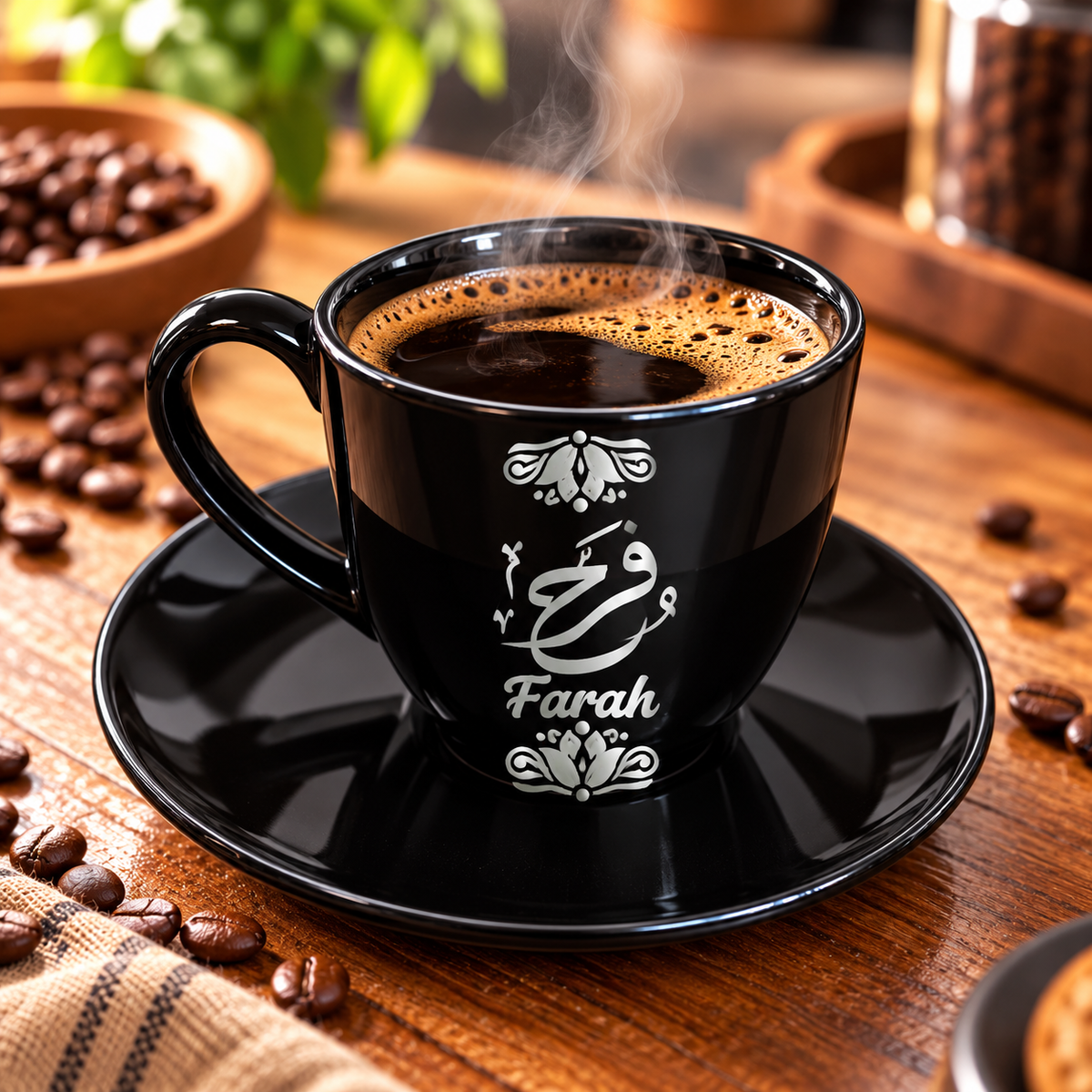 Personalized Name Black Porcelain Coffee Cup