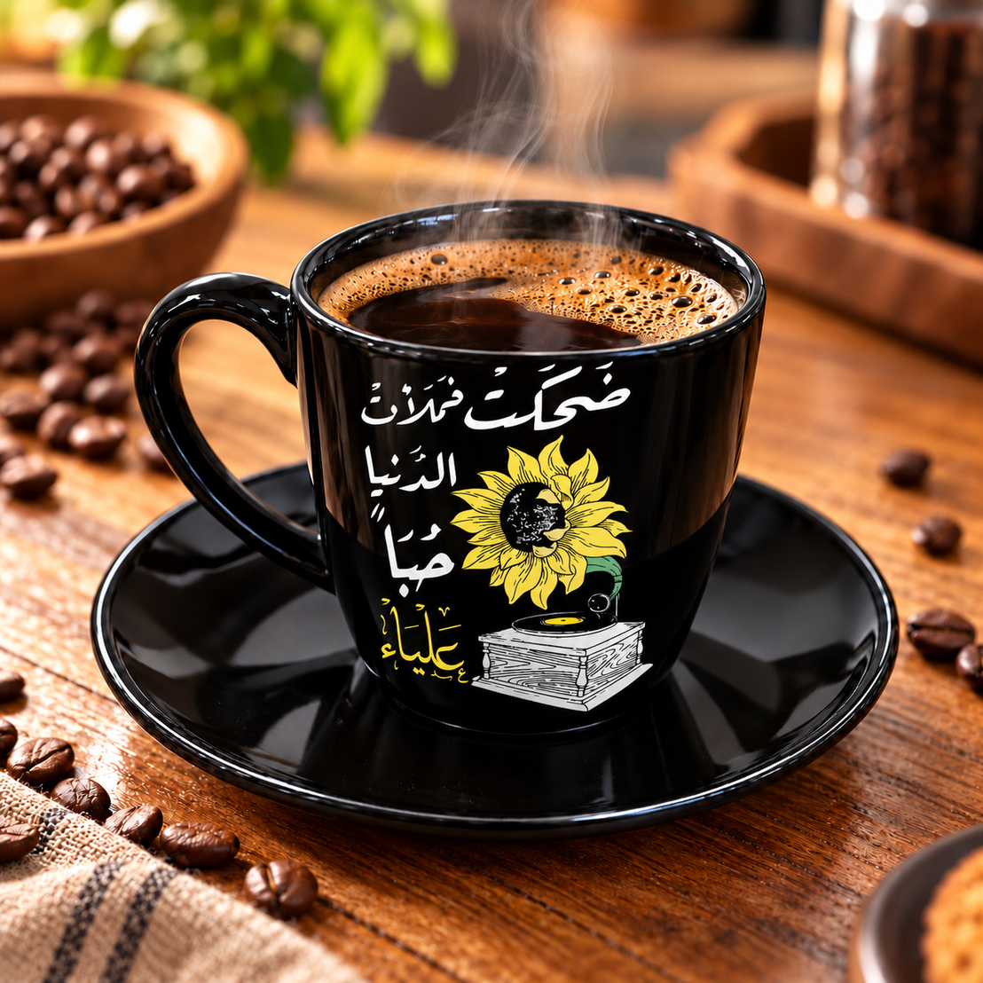 Motivational Sunflower Black Porcelain Coffee Cup