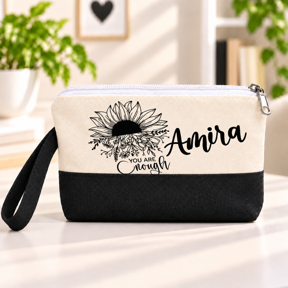 Minimalist One Line Art Two-Tone Canvas Pencil Case & Makeup Pouch | With Side Handle