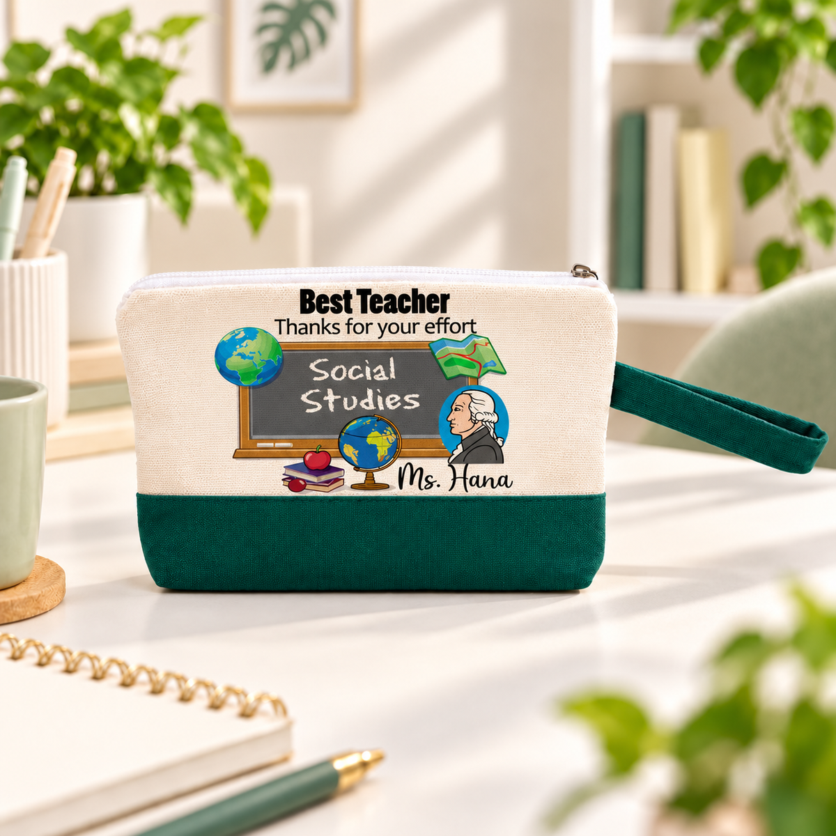 Teacher Appreciation Canvas Pouch | Two-Tone Pencil Case with Side Handle