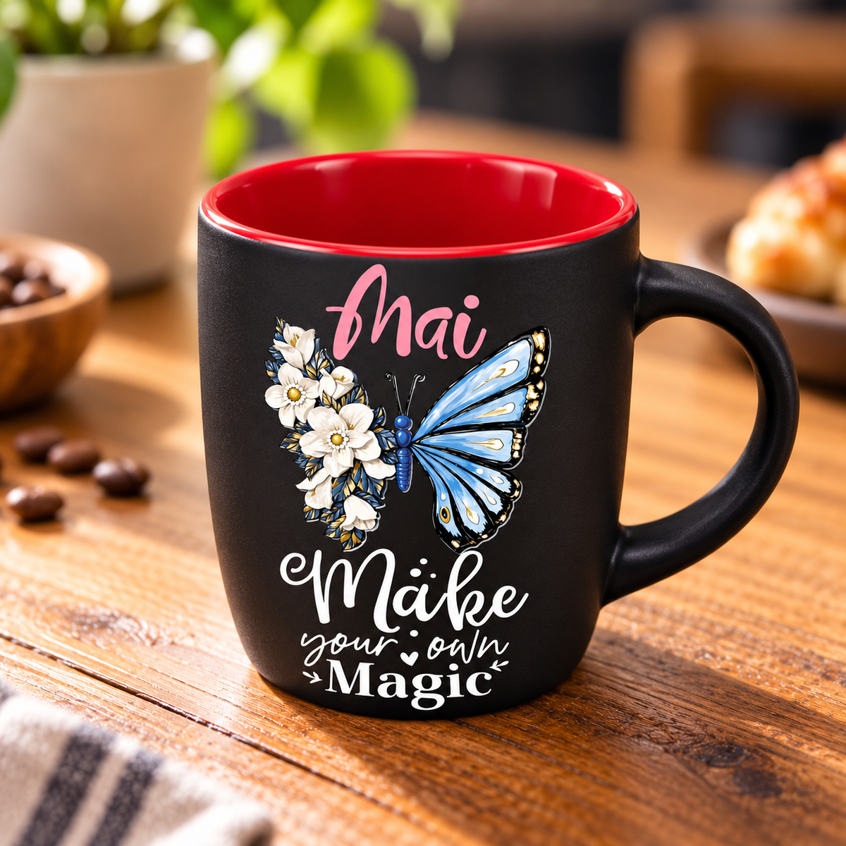 Elegant Butterfly Matte Black Espresso Cup – Raised UV Print