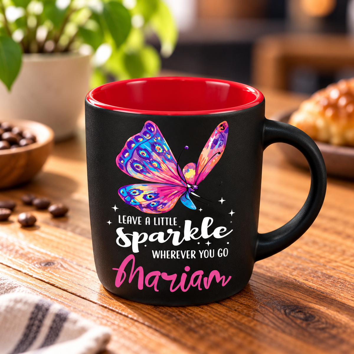 Elegant Butterfly Matte Black Espresso Cup – Raised UV Print