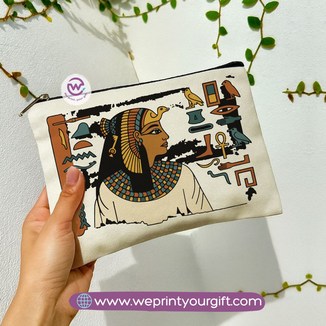 Pharaonic Egyptian Makeup Bag & Pencil Case – Artistic Cotton Pouch Inspired by Ancient Egypt