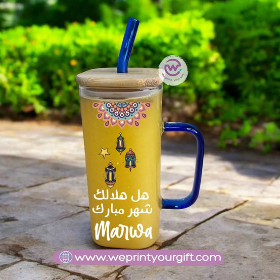 Glass Mug with Straw- Ramadan - WE PRINT