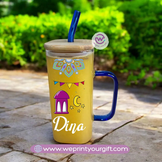 Glass Mug with Straw- Ramadan - WE PRINT