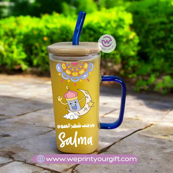 Glass Mug with Straw- Ramadan - WE PRINT