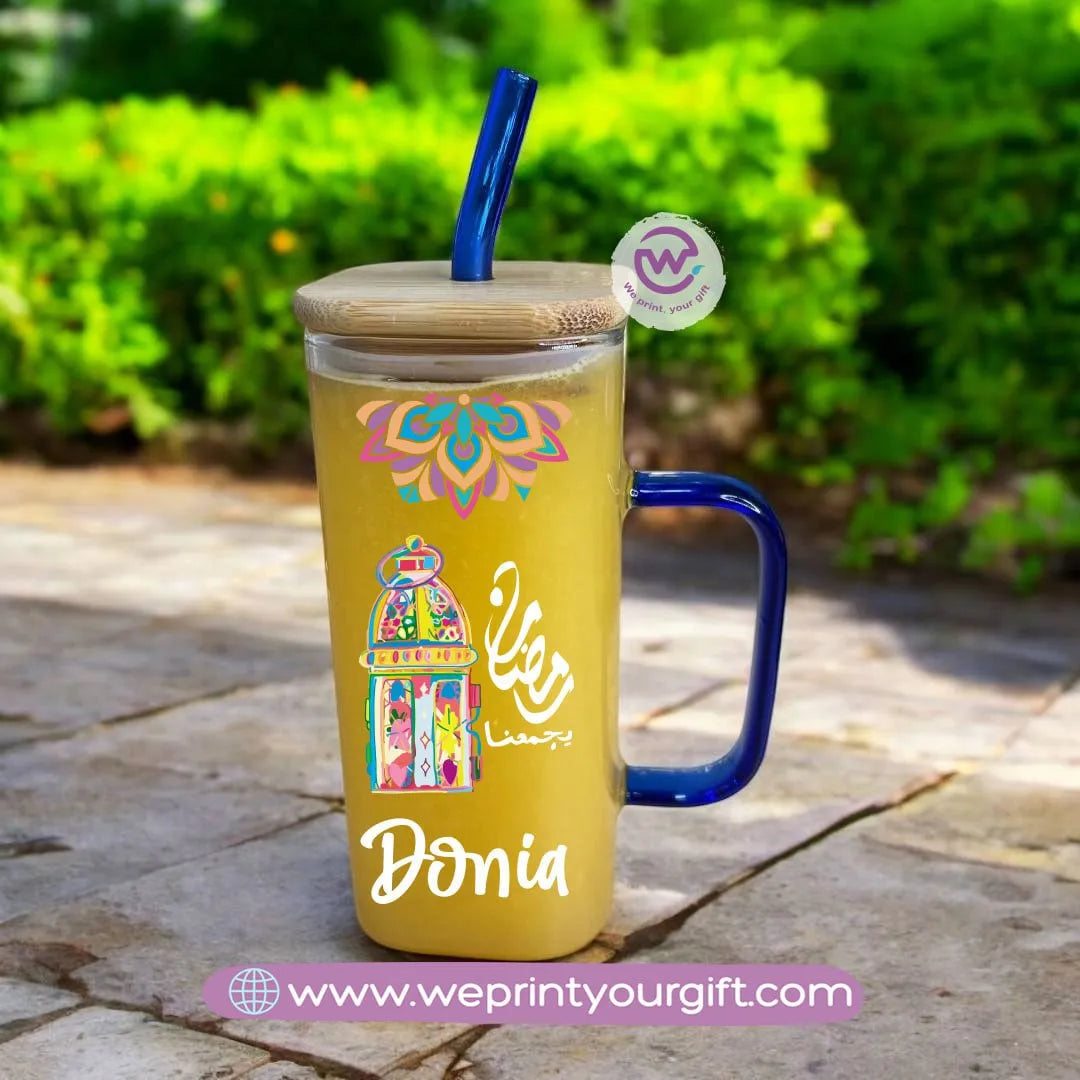 Glass Mug with Straw- Ramadan - WE PRINT