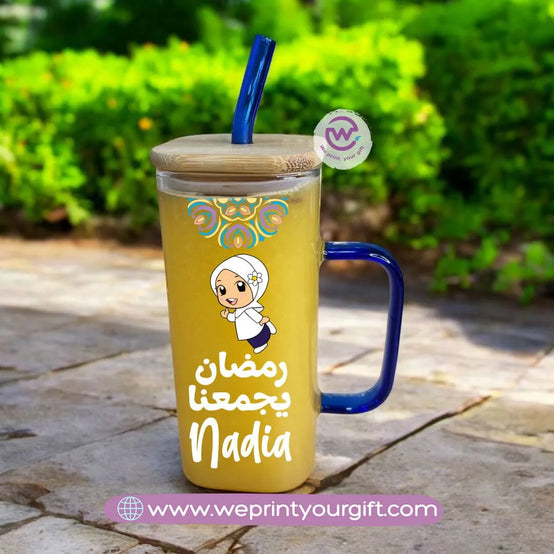Glass Mug with Straw- Ramadan - WE PRINT