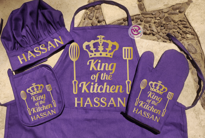 Kitchen Set- Apron + Oven Glove+ Handle Holder+ Chef Hat - weprint.yourgift