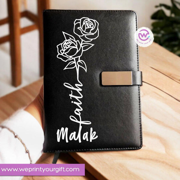 Leather Notebook with Magnetic clip-line art - WE PRINT