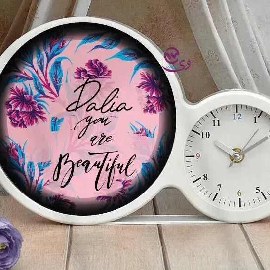 Lighting Mirror With Clock - Names - WE PRINT