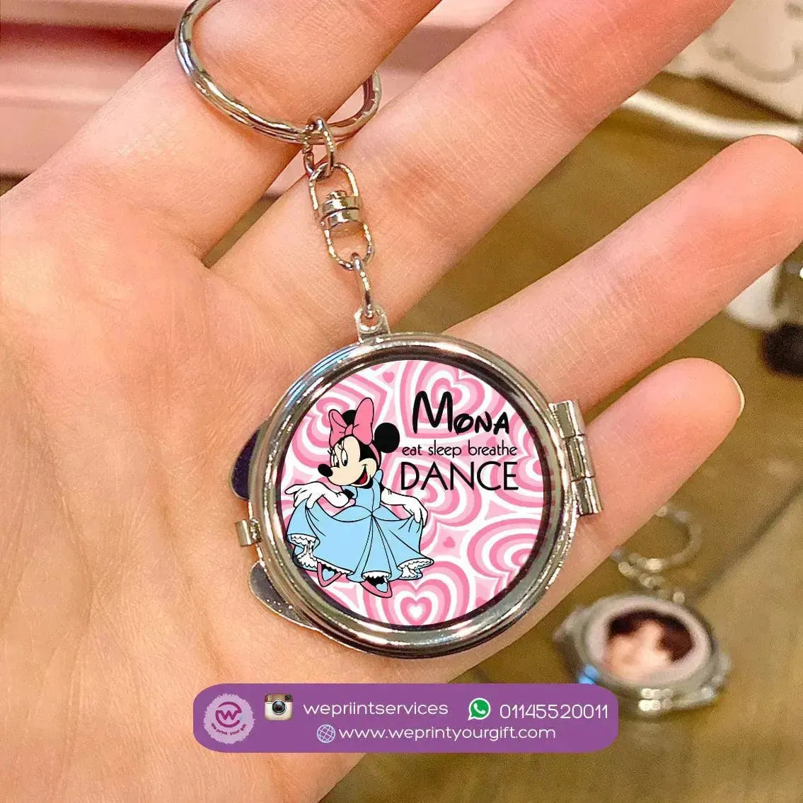 Metal Keychain - With Inside Mirror - Minnie Mouse - WE PRINT