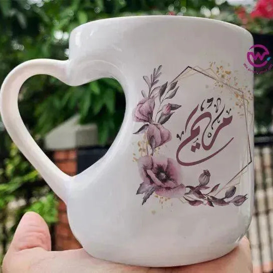 Mug-Heart-Handle - Floral - Names - WE PRINT