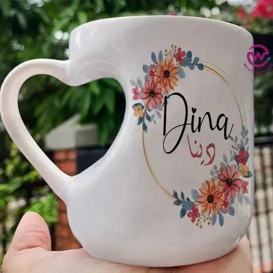 Mug-Heart-Handle - Floral - Names - WE PRINT