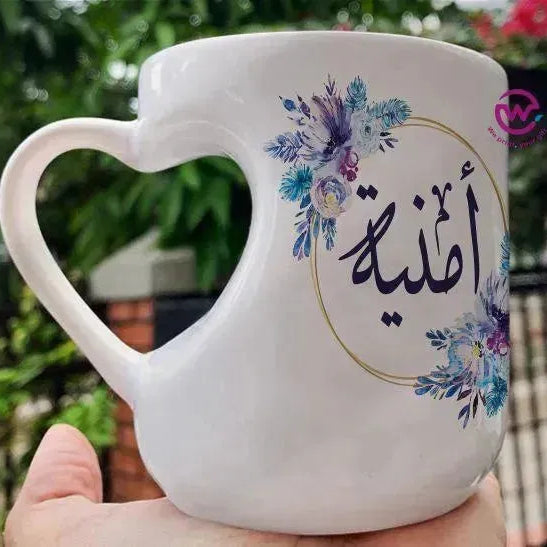 Mug-Heart-Handle - Floral - Names - WE PRINT