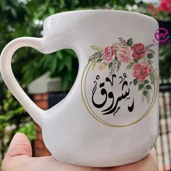 Mug-Heart-Handle - Floral - Names - WE PRINT