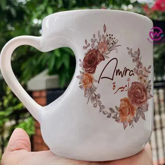 Mug-Heart-Handle - Floral - Names - WE PRINT
