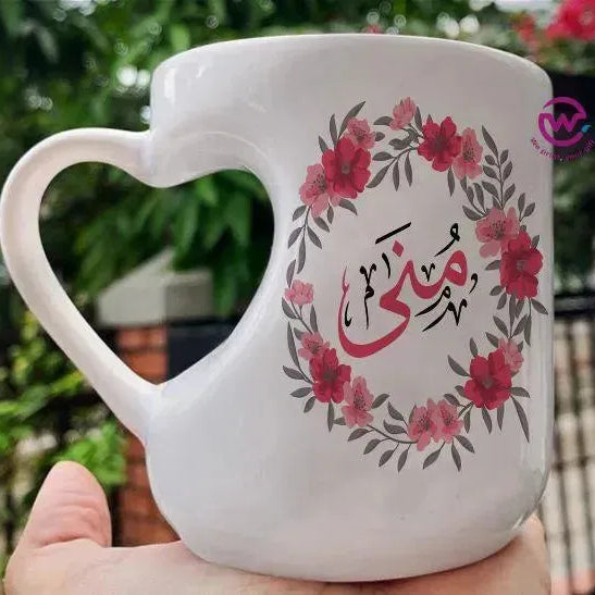 Mug-Heart-Handle - Floral - Names - WE PRINT