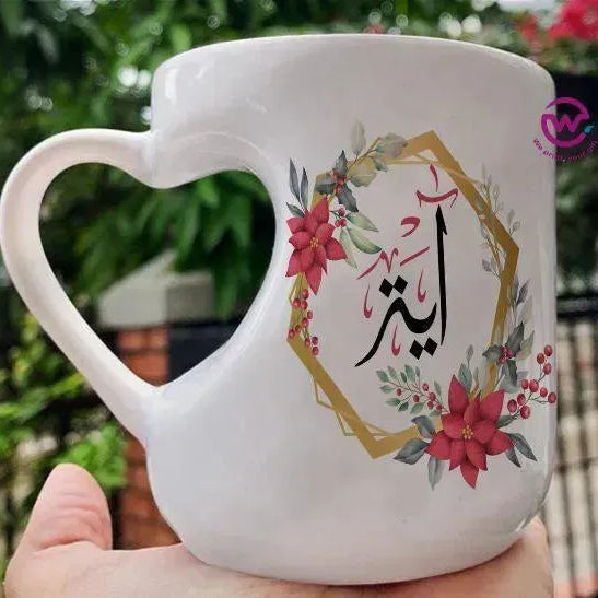 Mug-Heart-Handle - Floral - Names - WE PRINT
