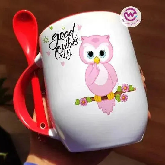 Mug-With Spoon -Cute Owl - WE PRINT