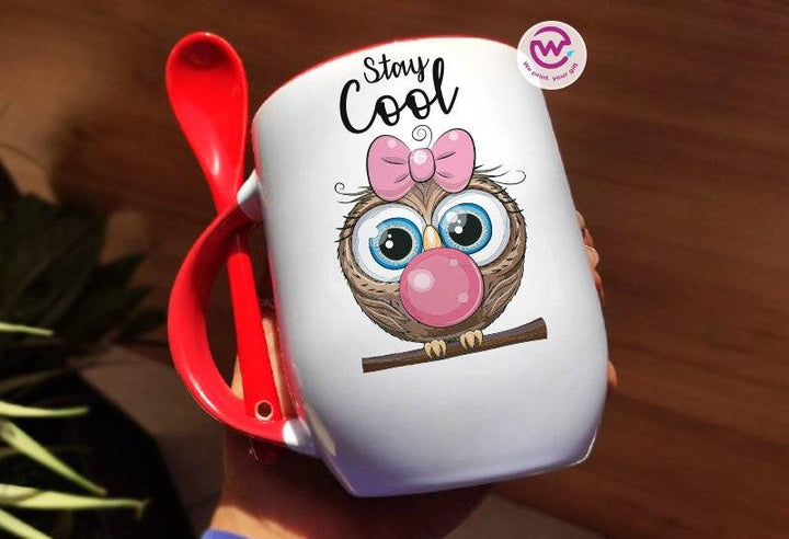 Mug-With Spoon -Cute Owl - WE PRINT