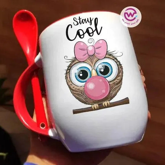 Mug-With Spoon -Cute Owl - WE PRINT