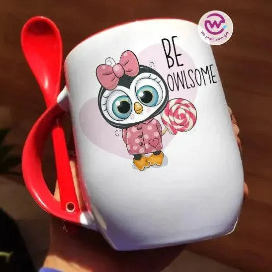Mug-With Spoon -Cute Owl - WE PRINT