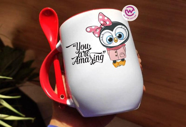 Mug-With Spoon -Cute Owl - WE PRINT