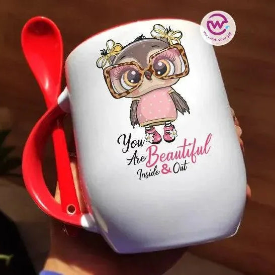 Mug-With Spoon -Cute Owl - WE PRINT