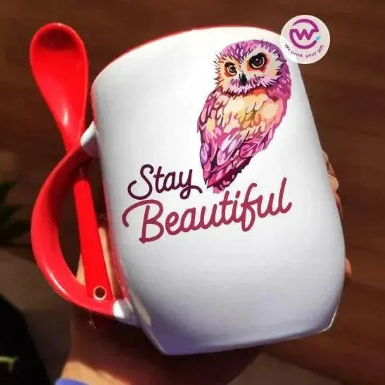 Mug-With Spoon -Cute Owl - WE PRINT