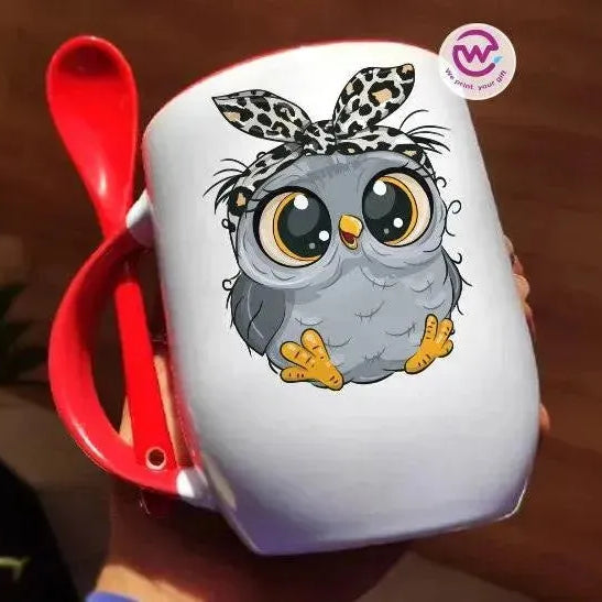 Mug-With Spoon -Cute Owl - WE PRINT