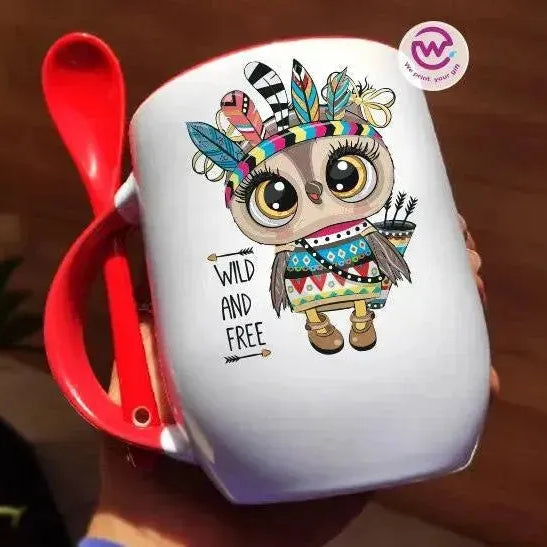 Mug-With Spoon -Cute Owl - WE PRINT