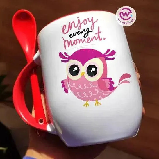 Mug-With Spoon -Cute Owl - WE PRINT