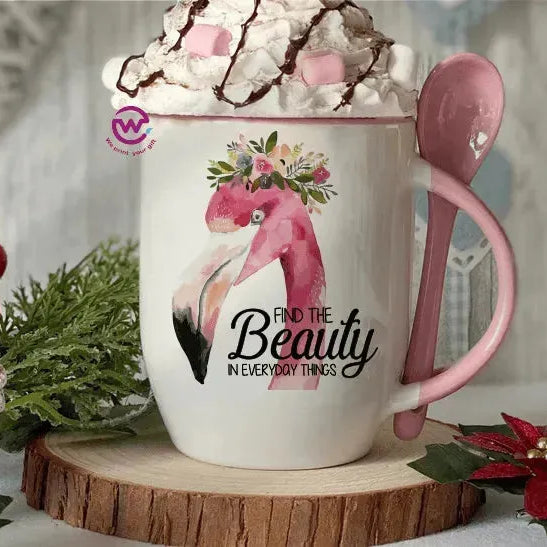 Mug-With Spoon - Flamingo - WE PRINT
