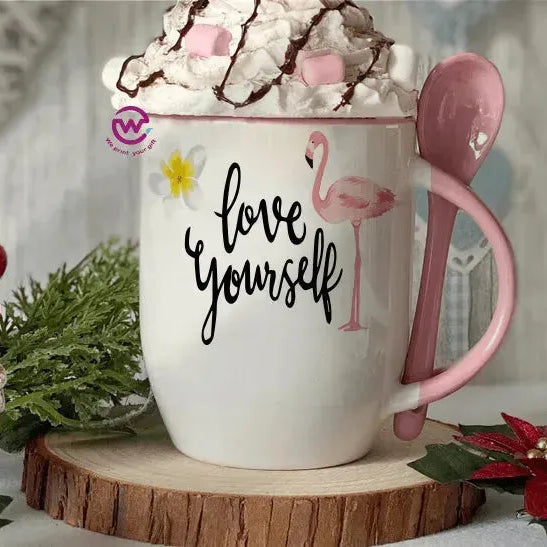 Mug-With Spoon - Flamingo - WE PRINT