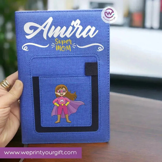 Notebook with fabric Cover& pocket- blue-mom - WE PRINT