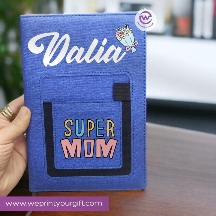 Notebook with fabric Cover& pocket- blue-mom - WE PRINT