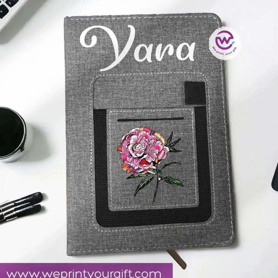 Notebook with fabric Cover& pocket- Names -A - WE PRINT