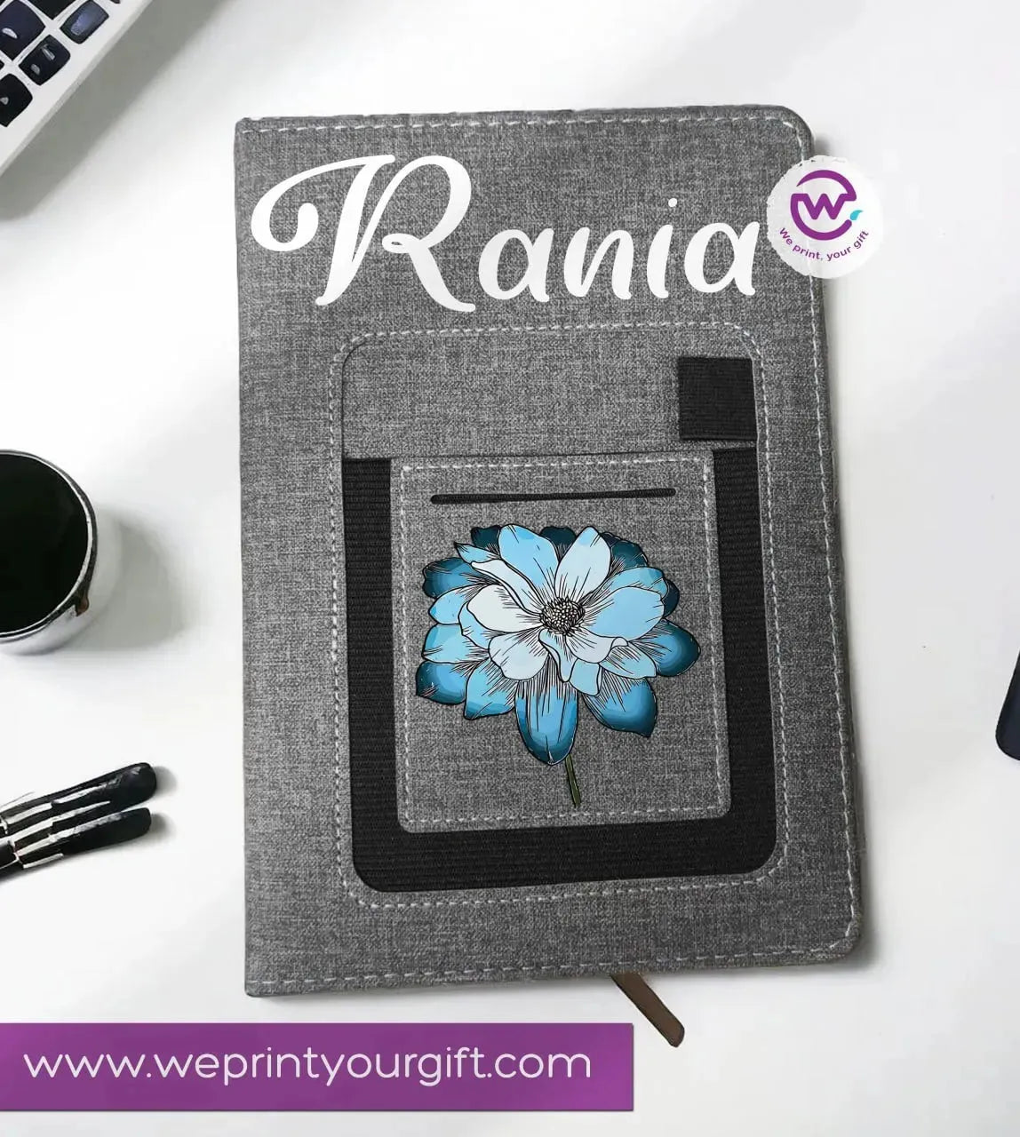 Notebook with fabric Cover& pocket- Names -A - WE PRINT