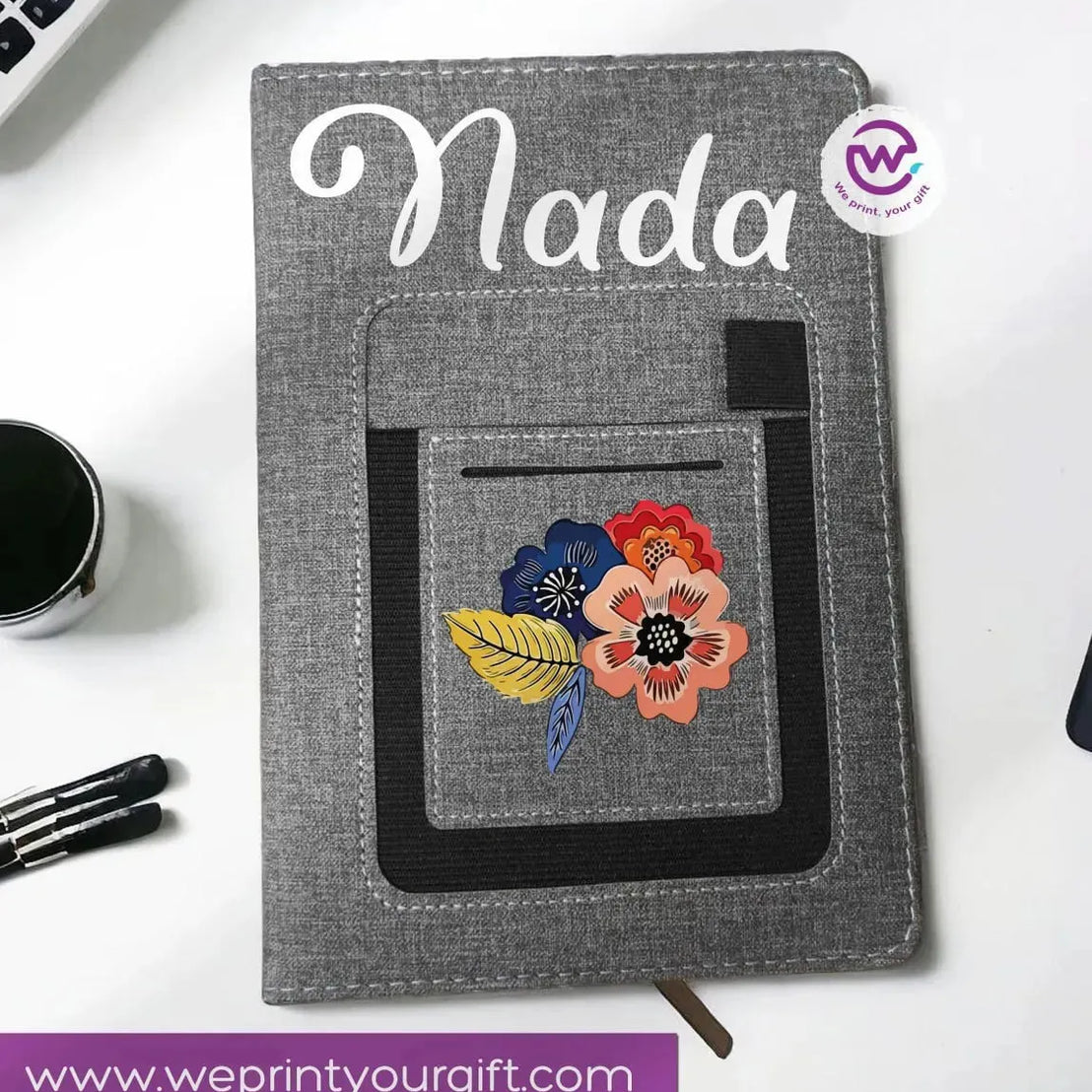 Notebook with fabric Cover& pocket- Names -A - WE PRINT