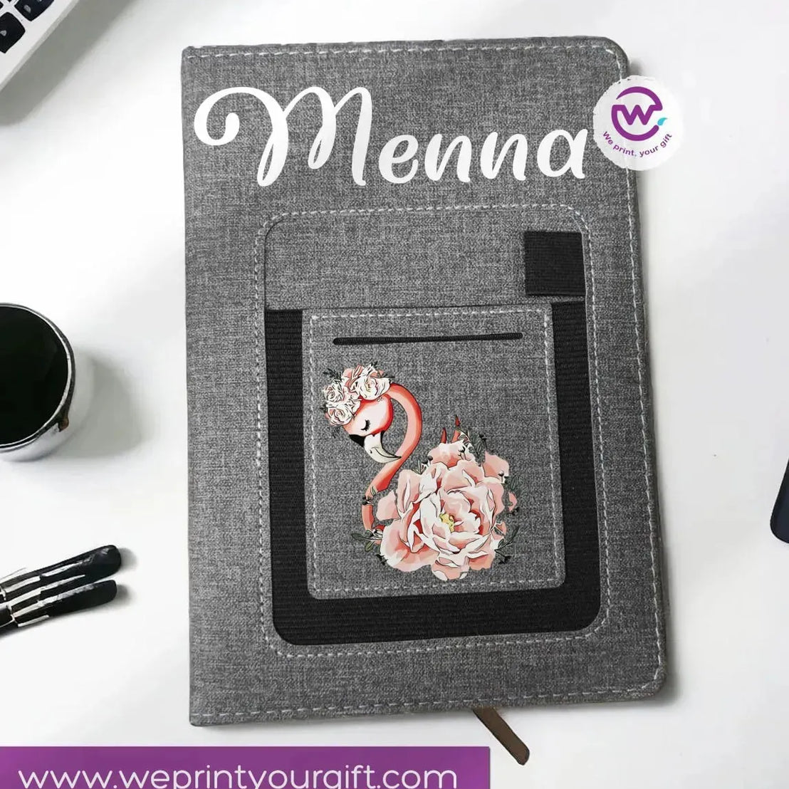 Notebook with fabric Cover& pocket- Names -A - WE PRINT