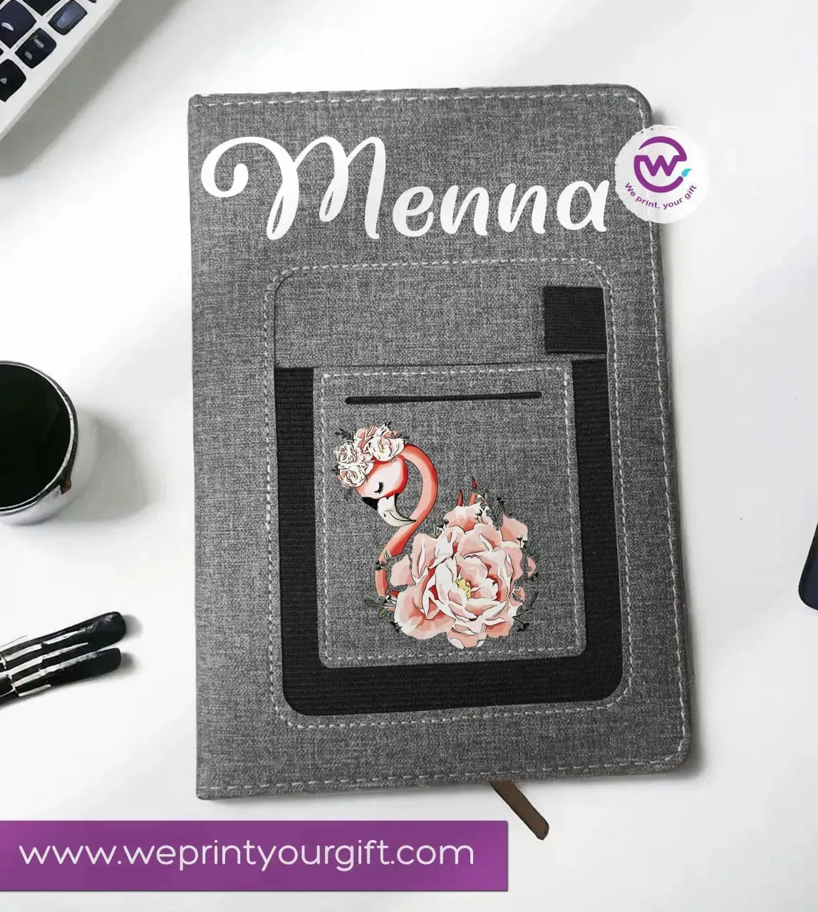 Notebook with fabric Cover& pocket- Names -A - WE PRINT