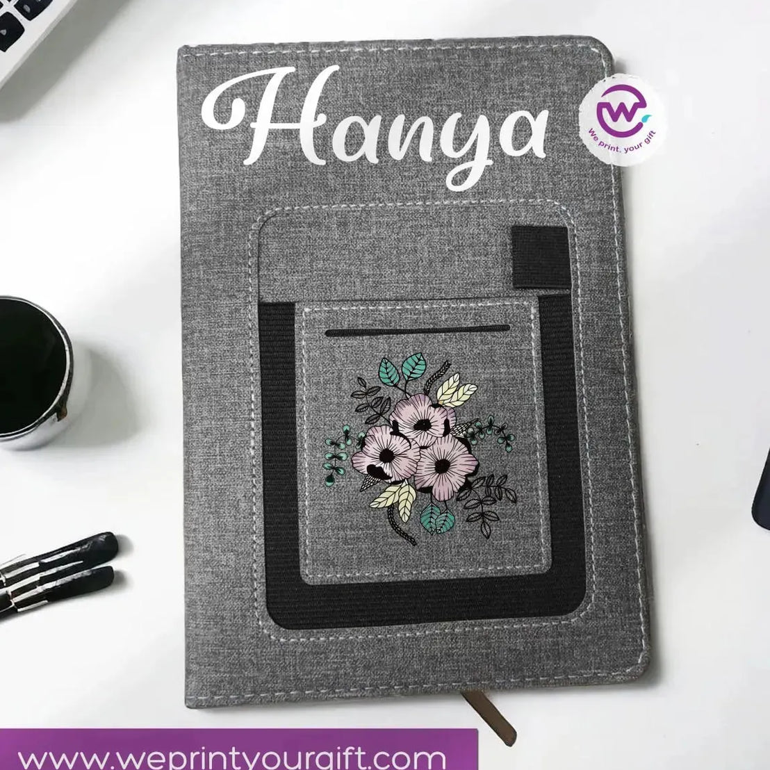 Notebook with fabric Cover& pocket- Names -A - WE PRINT