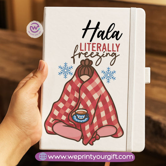 Personalized Hard Cover Rubber Notebook – Winter & Christmas Designs
