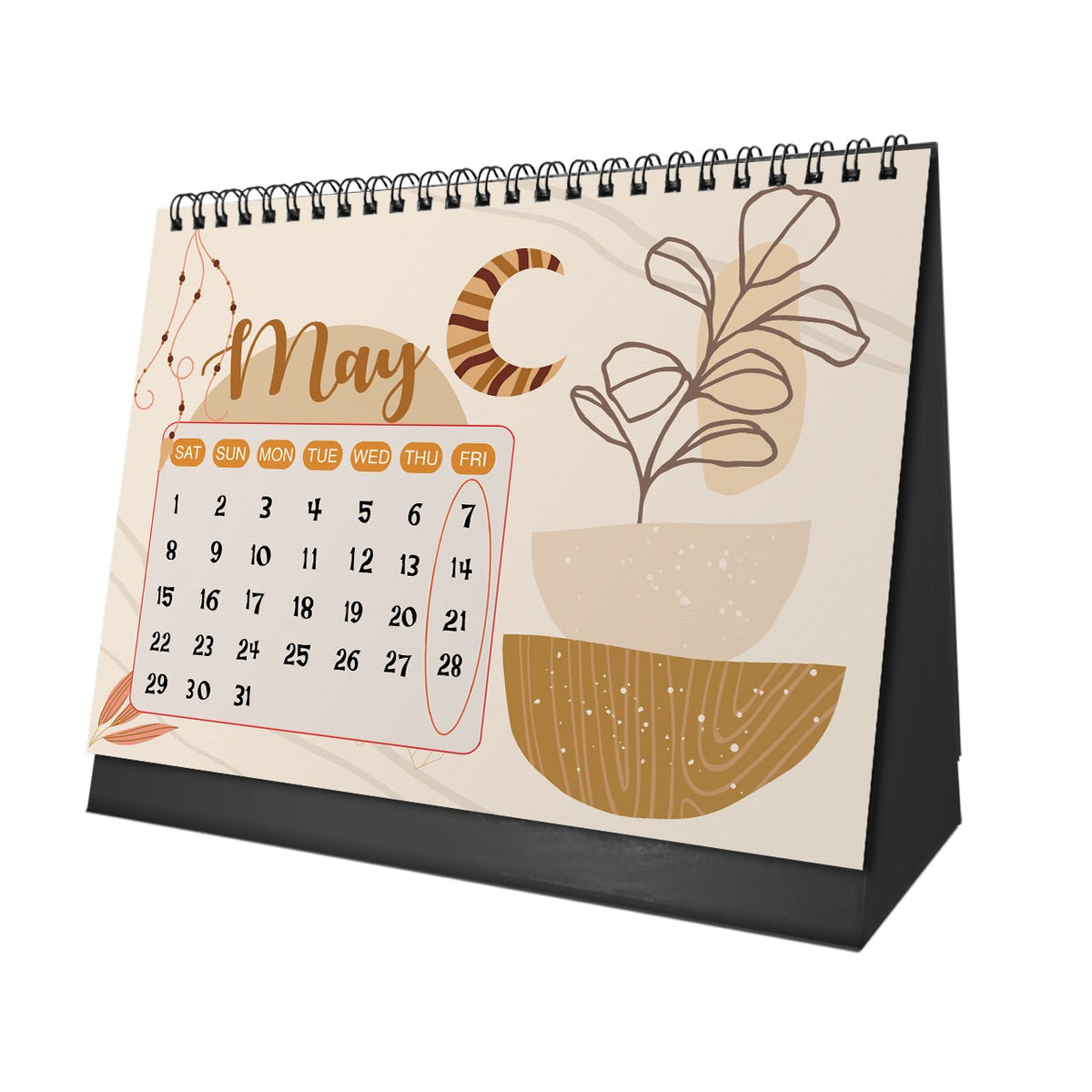 Boho 2027 Desk Calendar – Earthy Tones & Artistic Details