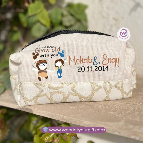 Islamic Pattern Valentine Cartoon UP Boxy Pouch – Cotton Makeup & Pencil Case