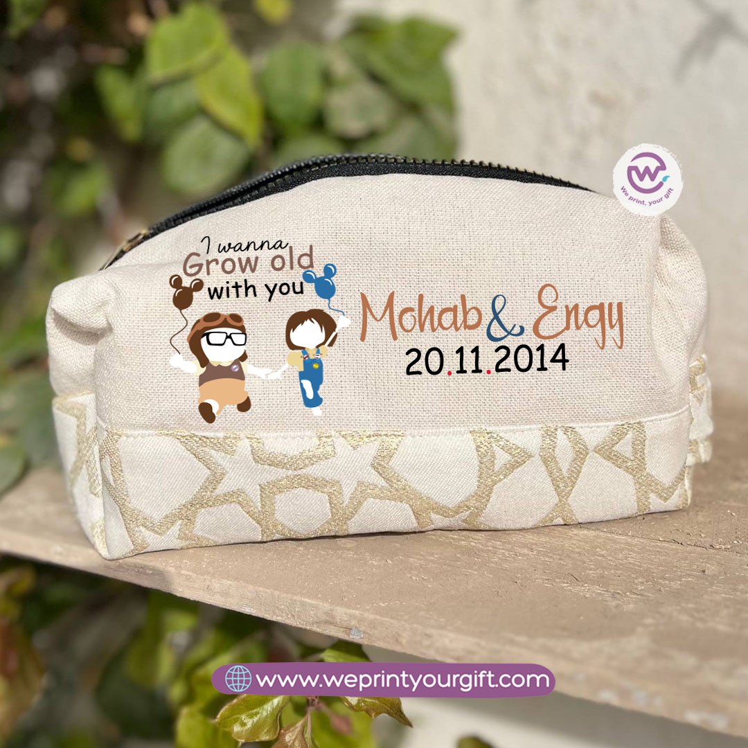 Islamic Pattern Valentine Cartoon UP Boxy Pouch – Cotton Makeup & Pencil Case