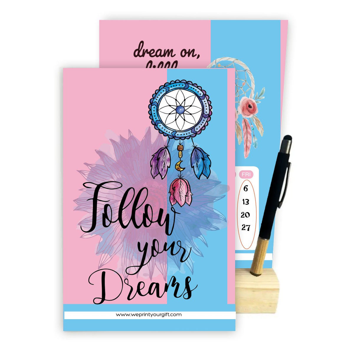 2027 Dream Catcher Desk Calendar – Inspirational Quotes with Wooden Stand & Bamboo Touch Pen