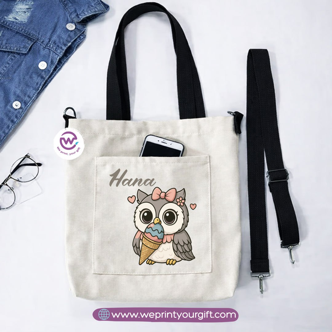 Canvas Tote Bag with Adjustable Shoulder Straps – 35 × 35 cm | Cute Owl Design